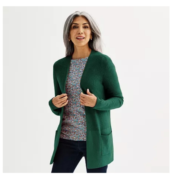 Croft & Barrow Classic Ribbed Open-Front Cardigan Maine Green, LARGE (EUC) - Picture 1 of 5